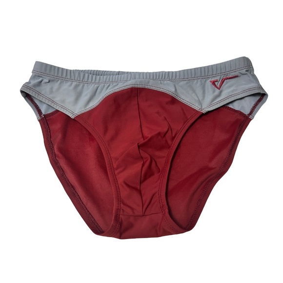 Verge Sport Swimsuit trunks brief mid rise Vintage 70s Colour block Made in USA - Picture 2 of 10